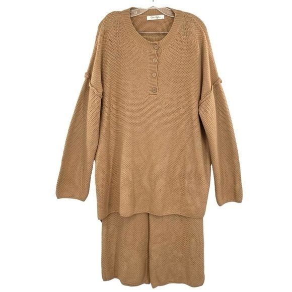 Moon Ryder Pants - Moon Ryder Henley Waffle Knit Top and Pants 2 Piece Loungewear Set